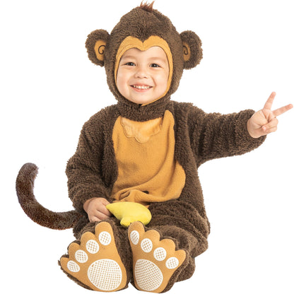 Baby Halloween Costumes, Little Monkey Costume with Toy Banana for Kids Boys Girls Halloween Dress Up, Animal Themed Party Role Playing Cosplay 0-4 Years