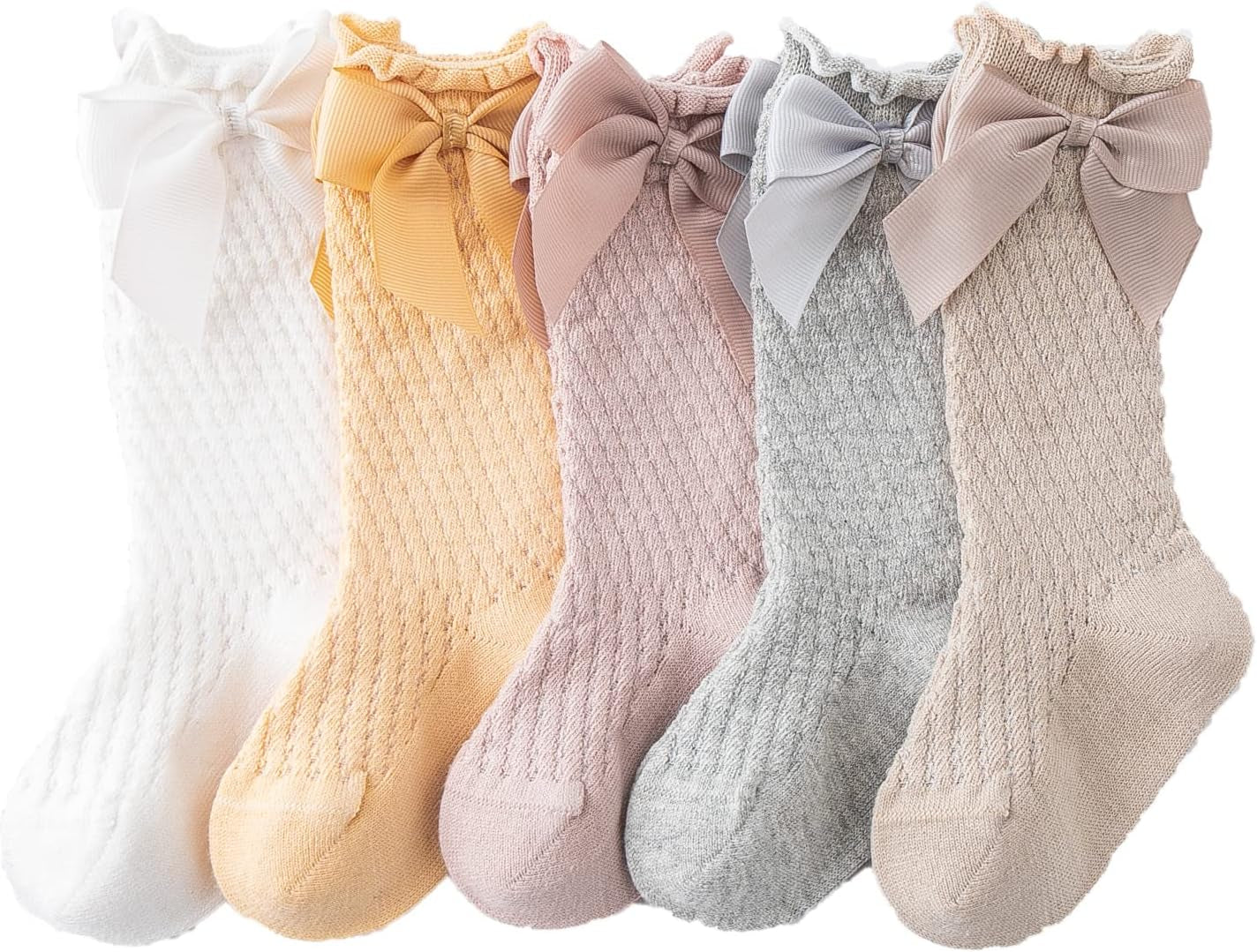 Baby Girls Knee High Socks Toddlers Tube Ruffled Bow Stockings Infant Newborn Cotton Princess Frilly Socks