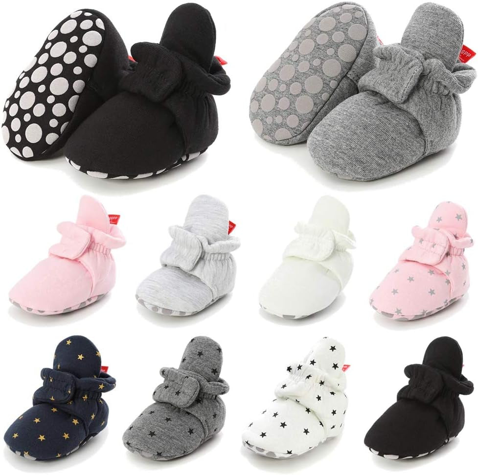 Baby Booties Newborn Boys Girls Fleece Boots Non Slip Grippers Stay on Slipper Socks Infant First Walker Winter Warm Crib Shoes