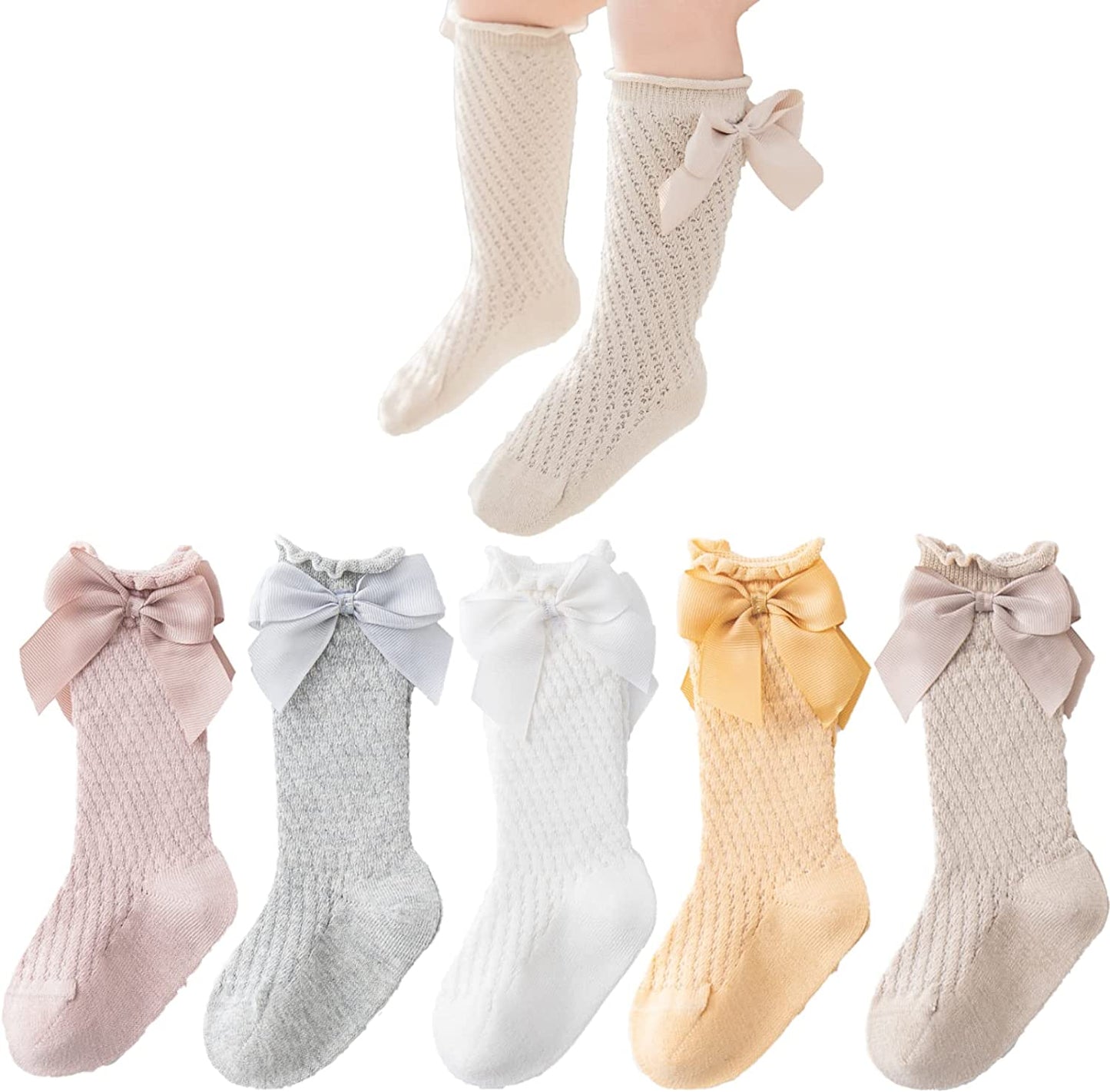 Baby Girls Knee High Socks Toddlers Tube Ruffled Bow Stockings Infant Newborn Cotton Princess Frilly Socks