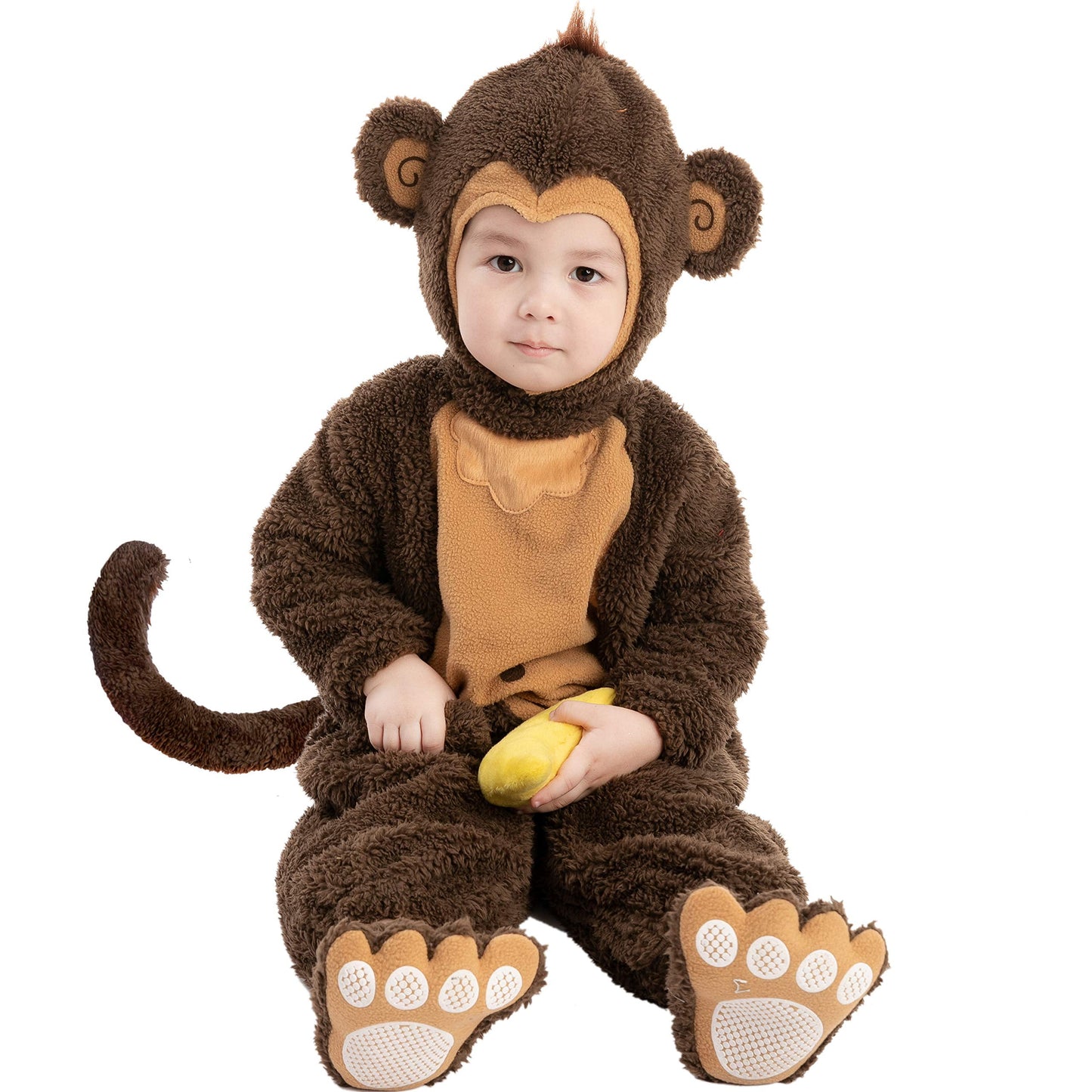 Baby Halloween Costumes, Little Monkey Costume with Toy Banana for Kids Boys Girls Halloween Dress Up, Animal Themed Party Role Playing Cosplay 0-4 Years