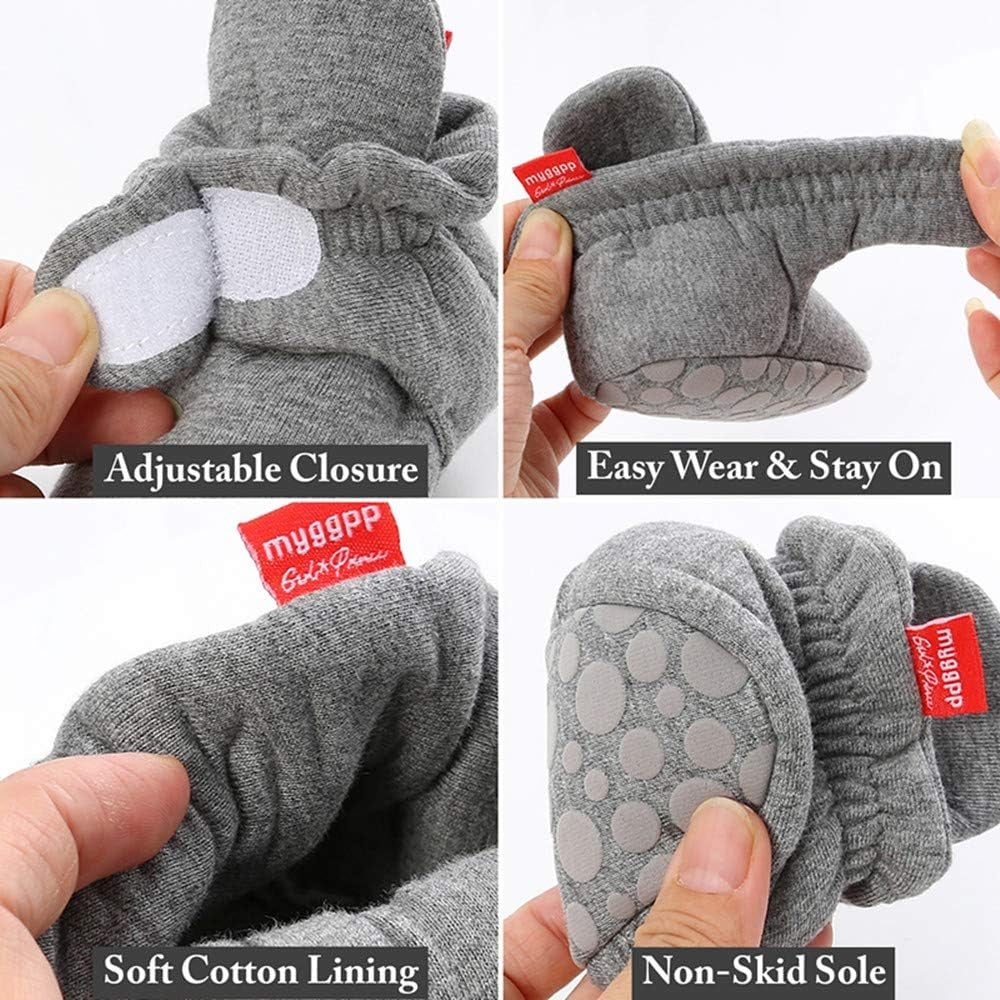 Baby Booties Newborn Boys Girls Fleece Boots Non Slip Grippers Stay on Slipper Socks Infant First Walker Winter Warm Crib Shoes