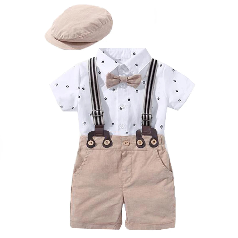 Hot Baby Boy Clothing Suit Newborn Handsome Romper Bow Set Birthday Festival Gift Jumpsuit Hat Toddler Boys Wedding Outfit Dress