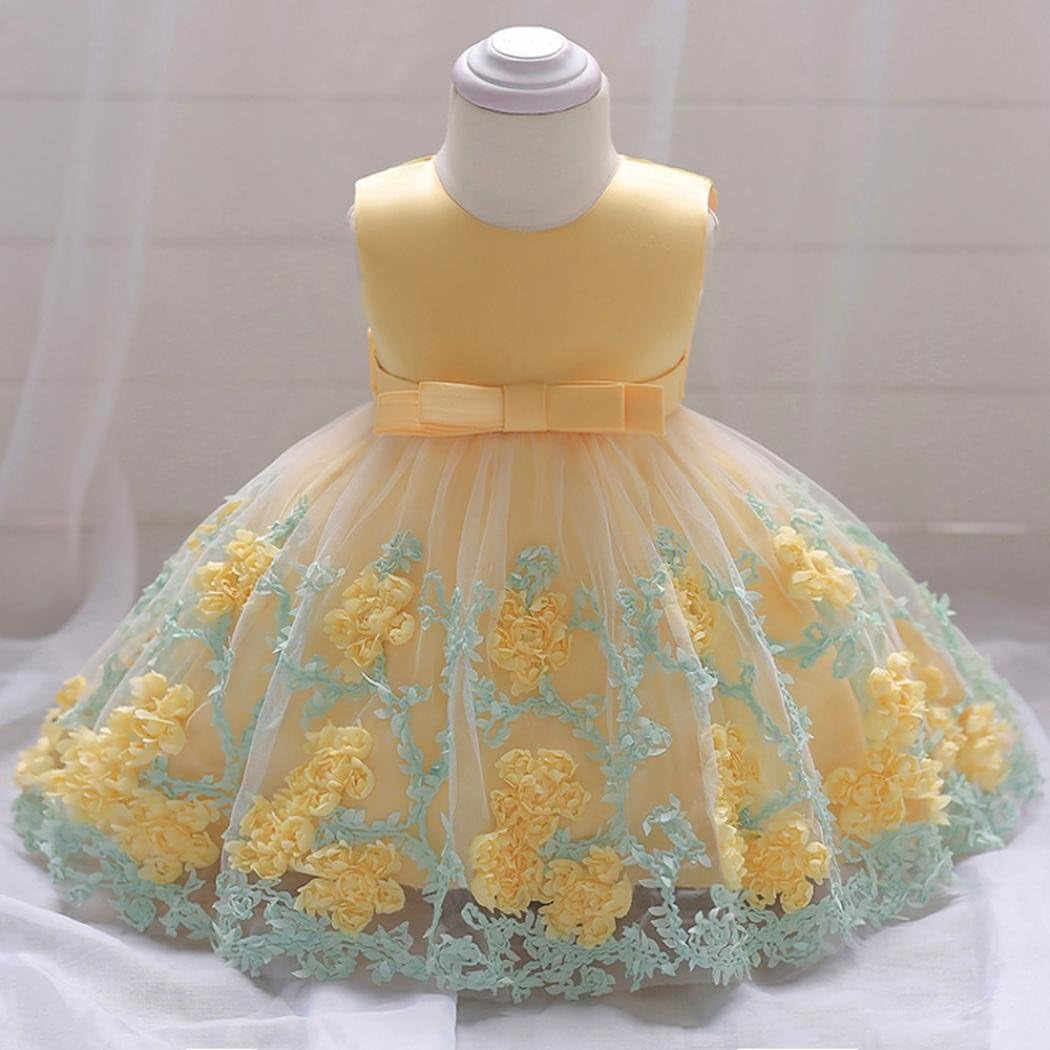 JUSTSWAG Hlpiamok HOMIEBUDS SPPRANDOM Aeiniweraabbcc XGATML Infant Baby Little Girls Dress, Flower Print Sleeveless Princess Formal Birthday Party Tutu Dress 0-18M (Yellow, 12-18 Months)