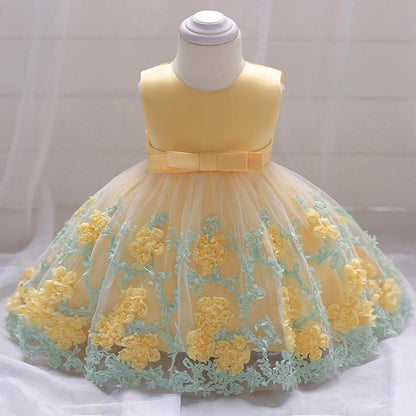 JUSTSWAG Hlpiamok HOMIEBUDS SPPRANDOM Aeiniweraabbcc XGATML Infant Baby Little Girls Dress, Flower Print Sleeveless Princess Formal Birthday Party Tutu Dress 0-18M (Yellow, 12-18 Months)