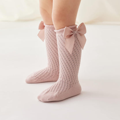 Baby Girls Knee High Socks Toddlers Tube Ruffled Bow Stockings Infant Newborn Cotton Princess Frilly Socks