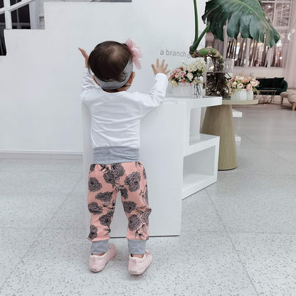 Baby Girl Clothes,3Pcs Ruffled Jumpsuit Tops + Floral Trousers + Floral Headband,Infant Toddler Baby Girl Suit