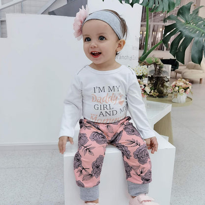 Baby Girl Clothes,3Pcs Ruffled Jumpsuit Tops + Floral Trousers + Floral Headband,Infant Toddler Baby Girl Suit